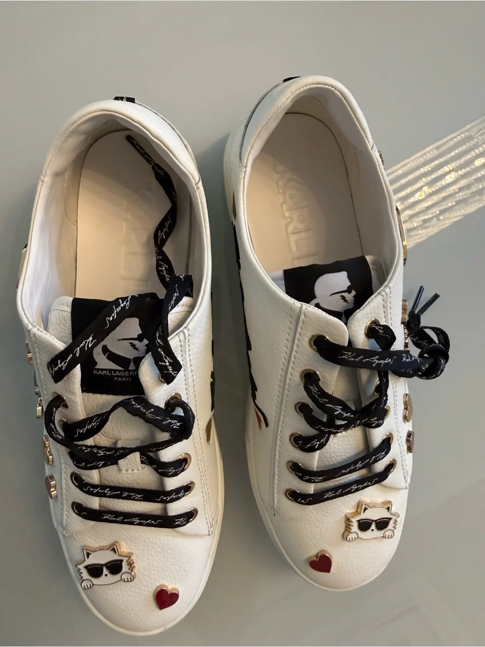 Karl Lagerfeld Sneakers Size 38.5 White Leather K Ikonik Charm Shoes - Picture 8 of 14